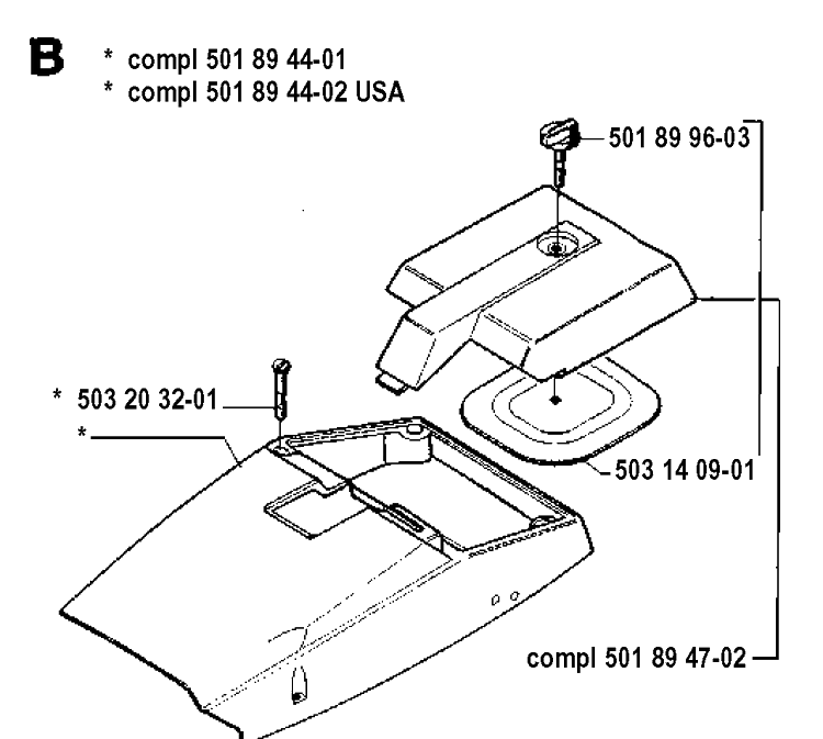Cover Diagram and Parts List for 3120 19900100001-19942300000 Husqvarna Chainsaw