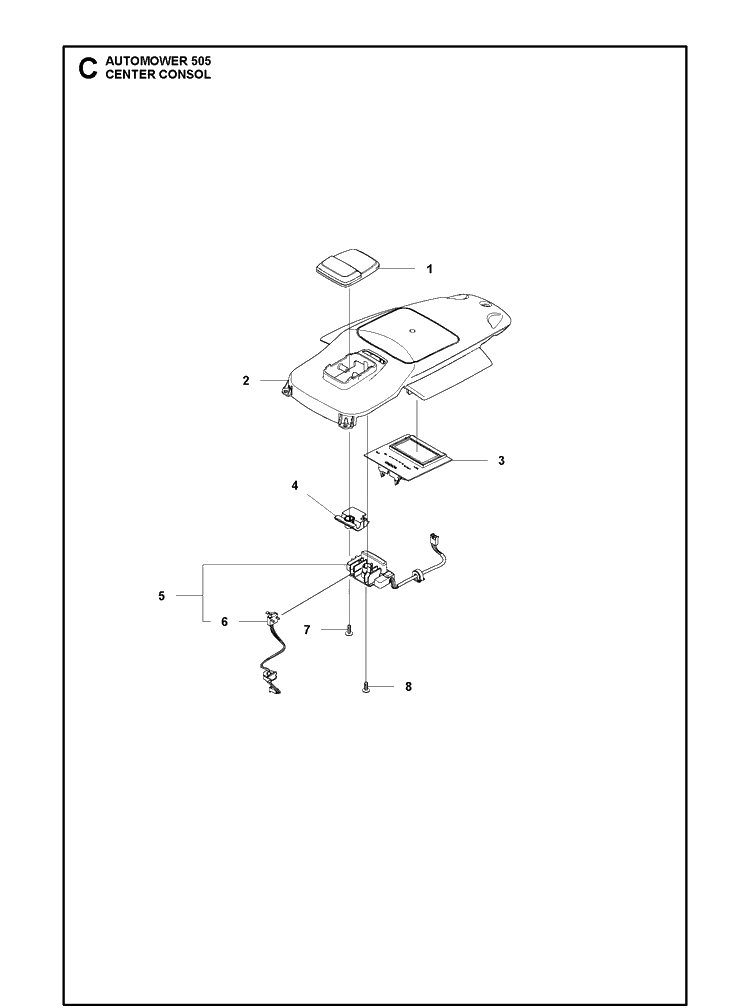 Center Consol Diagram and Parts List for 505 2021-01 Husqvarna Lawn Mower