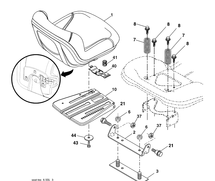 Seat Assembly Diagram and Parts List for 2348LS (96043004900)(2008-03) Husqvarna Lawn Mower