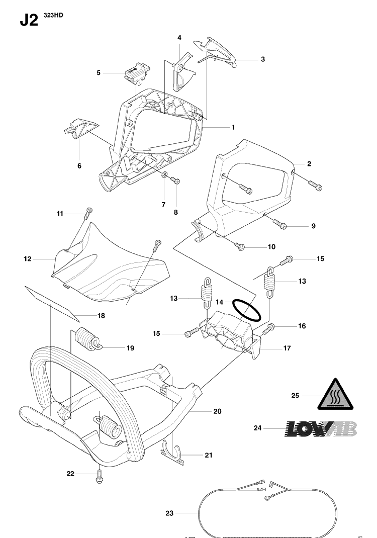 Handle And Controls Diagram and Parts List for 325HD60 (X-SERIES)(20090400001-Current) Husqvarna Hedge Trimmer