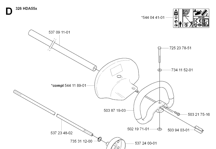 Handle And Controls 2 Diagram and Parts List for 326HDA55 (X-SERIES)(20090900001-Current) Husqvarna Hedge Trimmer