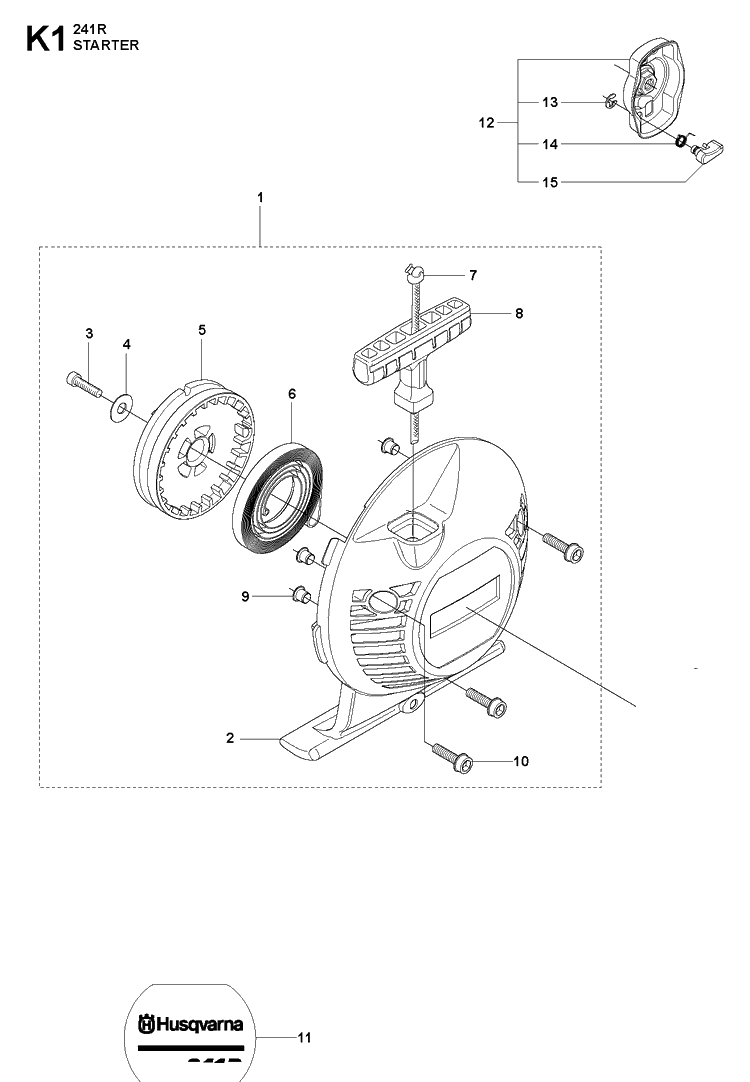 Starter 2 Diagram and Parts List for 241R 20144900001-Current Husqvarna Brush Cutter