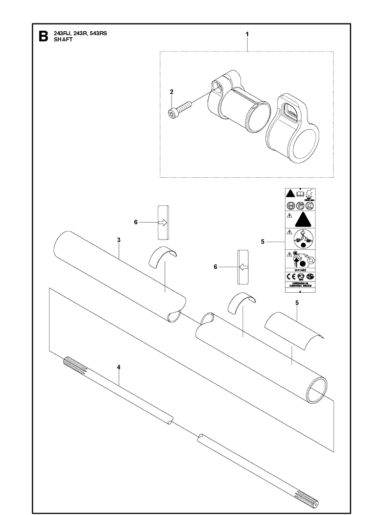 Shaft Diagram and Parts List for 243R 20121000001-Current Husqvarna Brush Cutter
