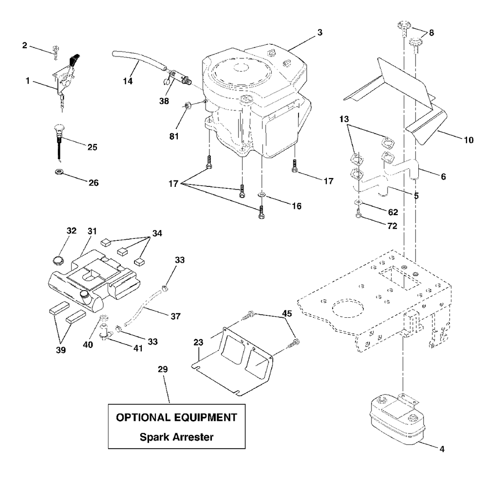 Engine Diagram and Parts List for YTH2046 (954567079-A)(2000-11) Husqvarna Lawn Tractor