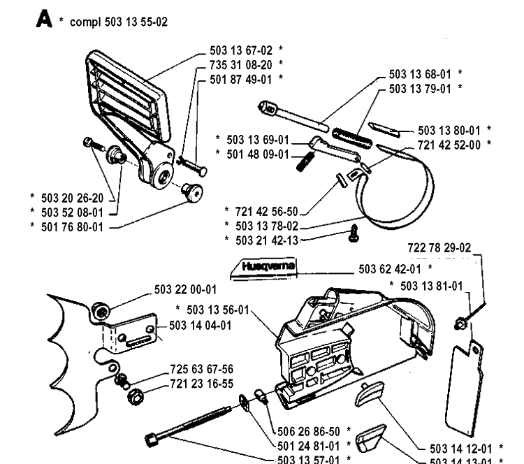 Chain Brake Diagram and Parts List for 3120 19942300001-19960100000 Husqvarna Chainsaw