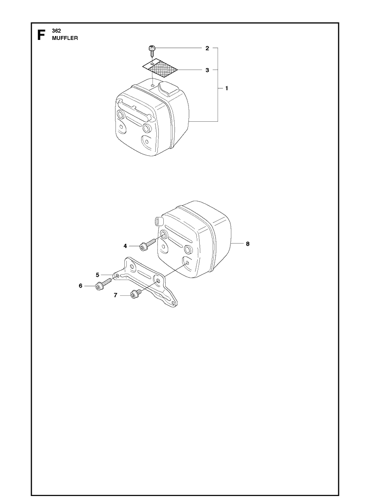 Muffler Diagram and Parts List for 362  Husqvarna Chainsaw