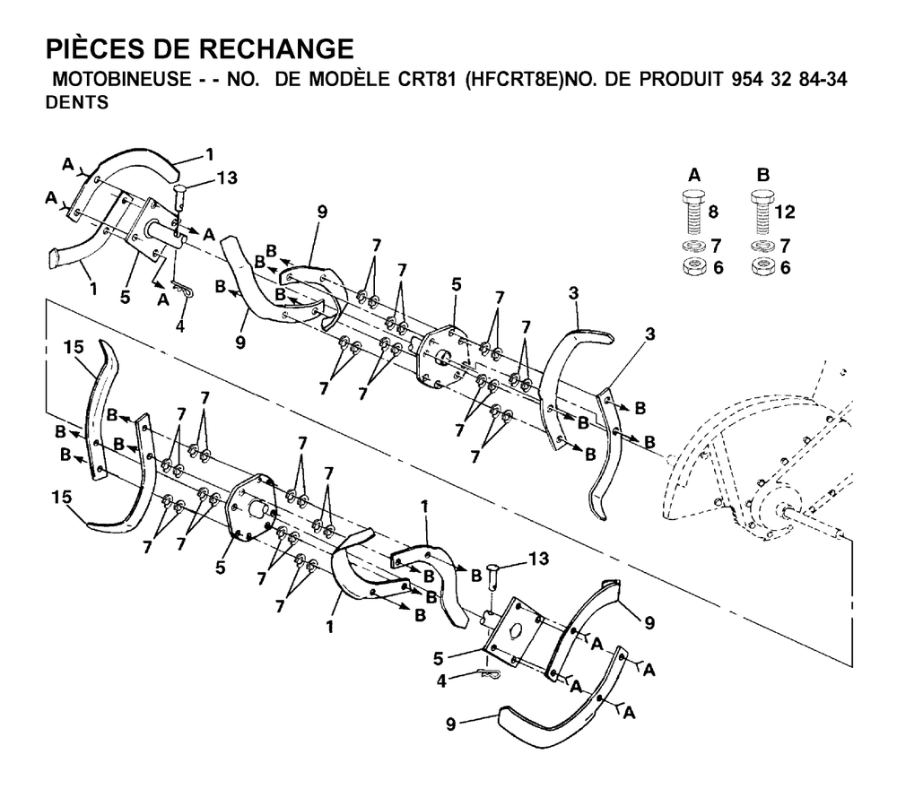 Tine Assembly Diagram and Parts List for CRT81 (954328434-E)(2001-01) Husqvarna Tiller