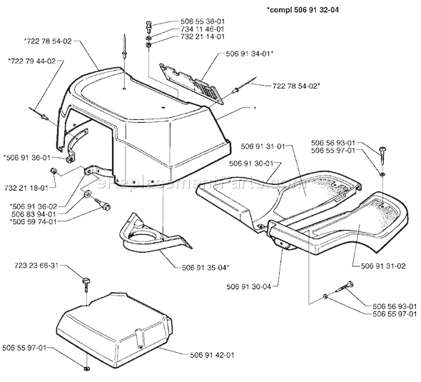 Page C Diagram and Parts List for RIDER970 1998-01 Husqvarna Lawn Tractor