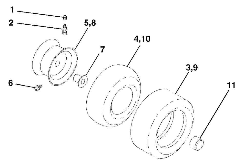 Wheels And Tires Diagram and Parts List for YTH1842 (954569790-A)(2003-01) Husqvarna Lawn Tractor