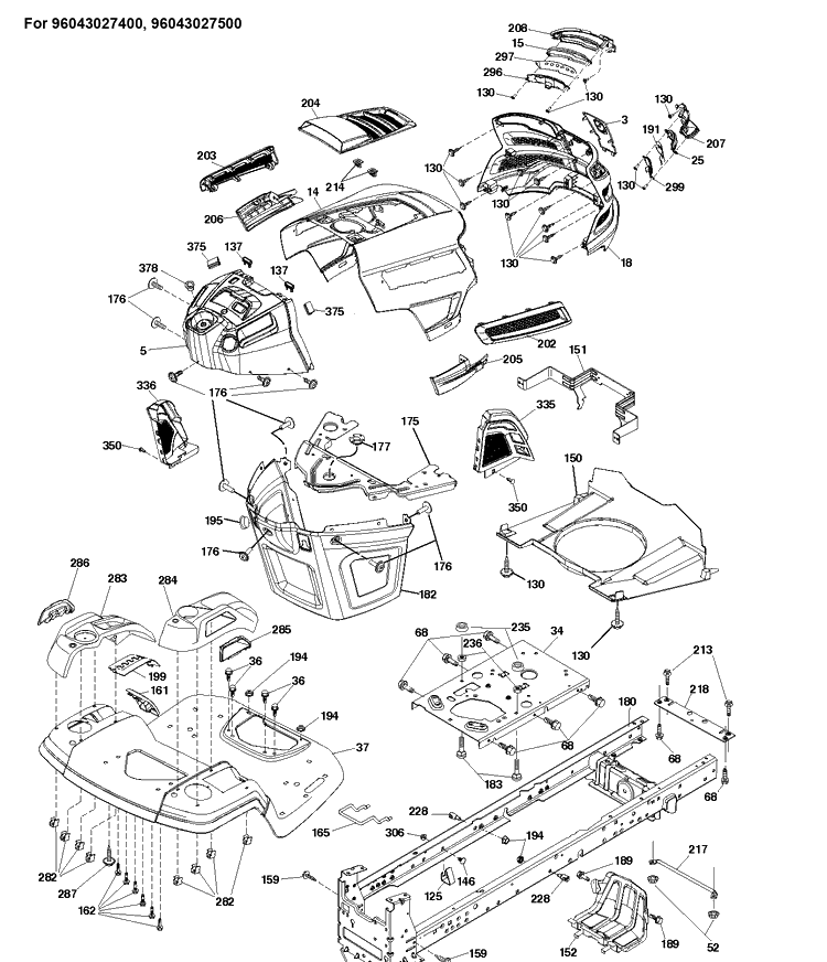 Chassis And Enclosures Diagram and Parts List for YTH20K42  Husqvarna Lawn Tractor