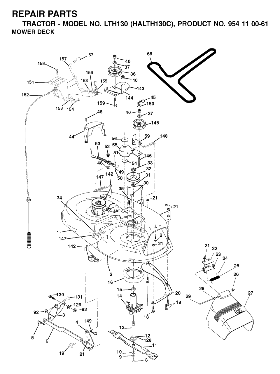 Mower Deck / Cutting Deck Diagram and Parts List for LTH130 (954110061-C)(2003-01) Husqvarna Lawn Tractor