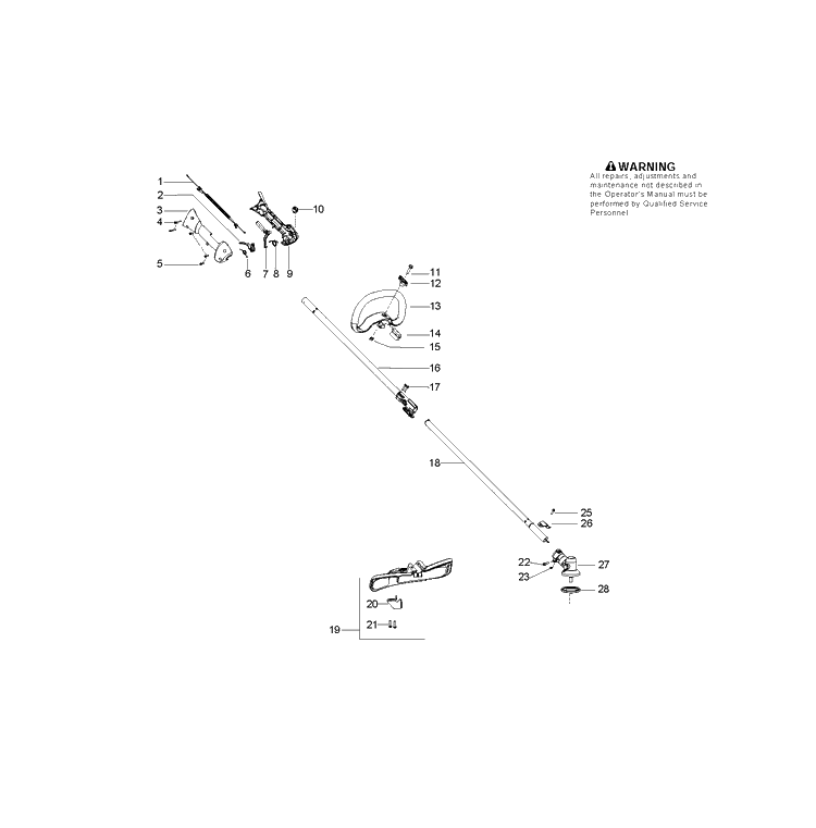 Shaft And Handle Diagram and Parts List for 125LDX (545103446)(20103100001-Current) Husqvarna Edger