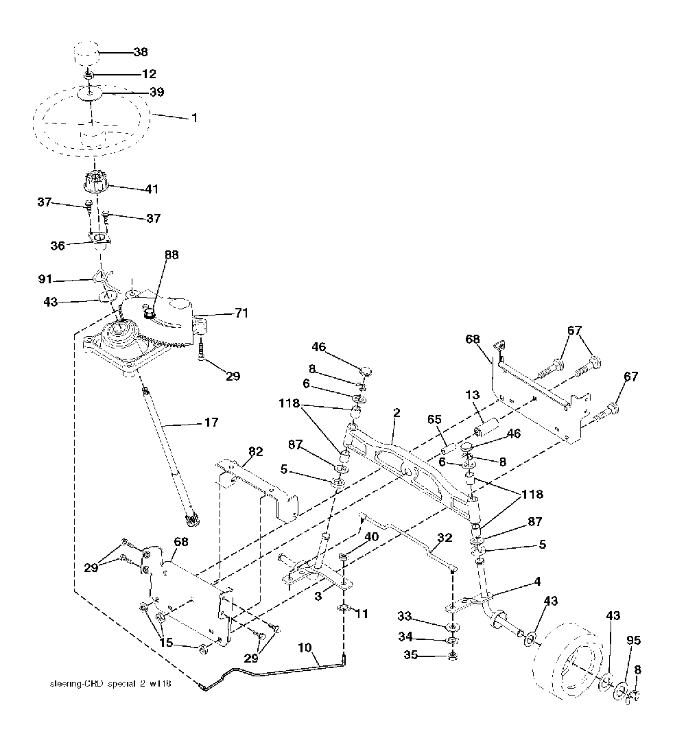 Steering Diagram and Parts List for CTH220TWIN (96061019003)(2008-11) Husqvarna Lawn Tractor