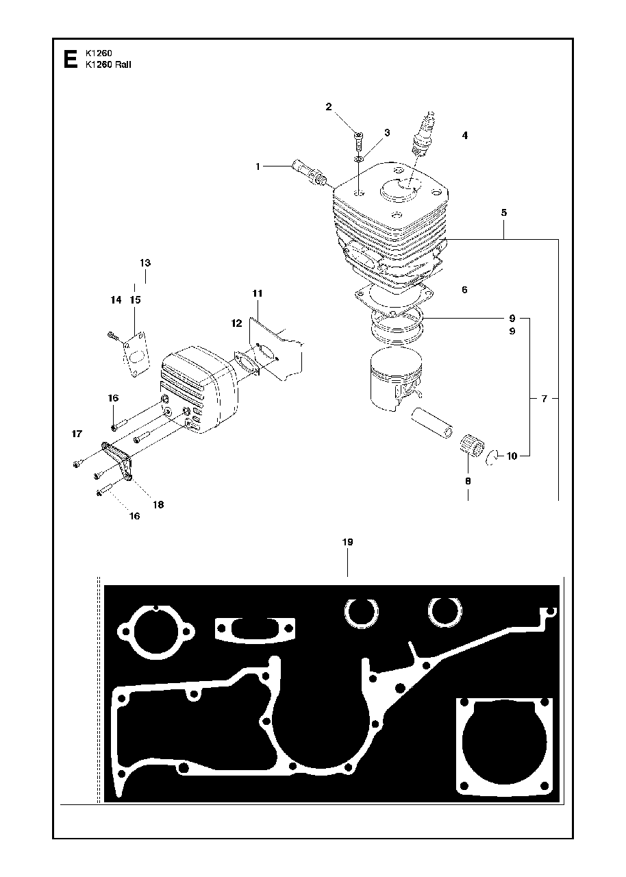 Cylinder, Piston And Muffler Diagram and Parts List for K1260RAIL 2010-10 Husqvarna Circular Saw