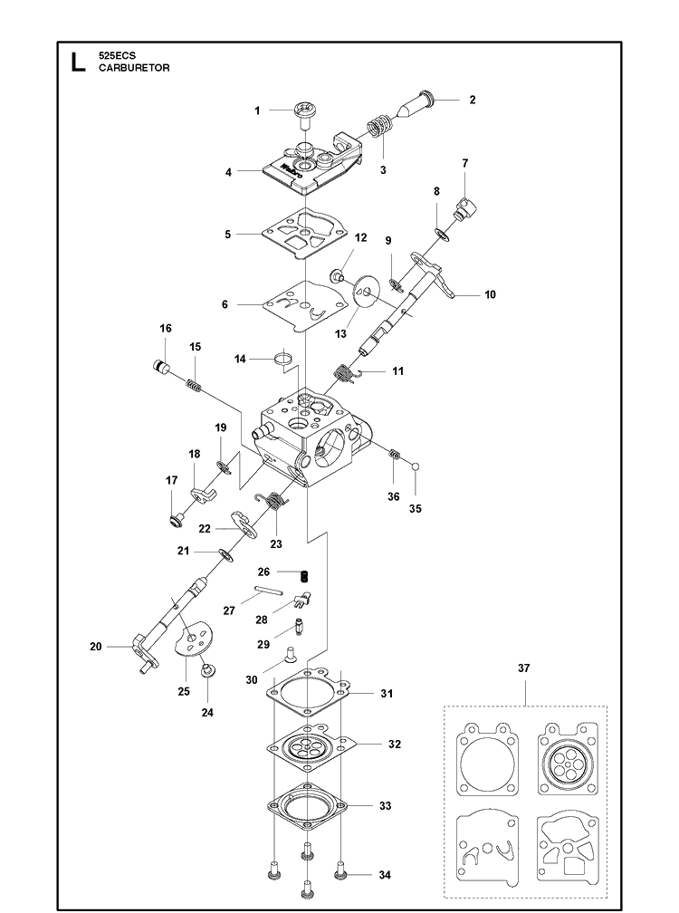 Carburetor Diagram and Parts List for 525ECS  Husqvarna Edger