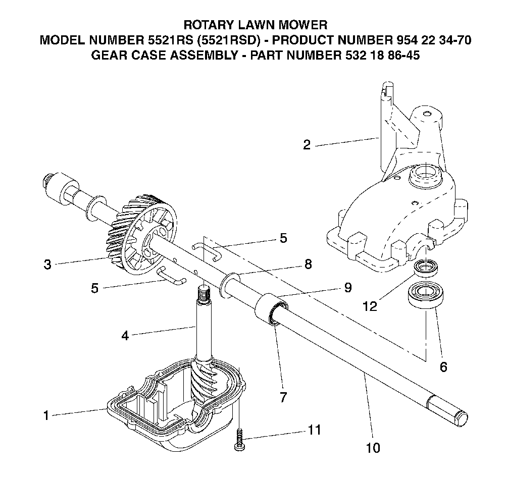 Gear Case Diagram and Parts List for 5521RSD (954223470)(2004-07) Husqvarna Lawn Mower