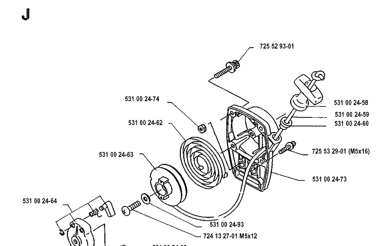 Starter Diagram and Parts List for 125RB 19904400001-19931400000 Husqvarna Brush Cutter