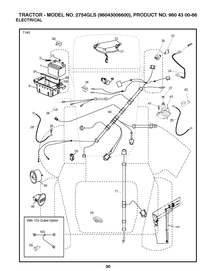 Electrical Diagram and Parts List for 2754GLS (96043006600)(2008-12) Husqvarna Lawn Tractor