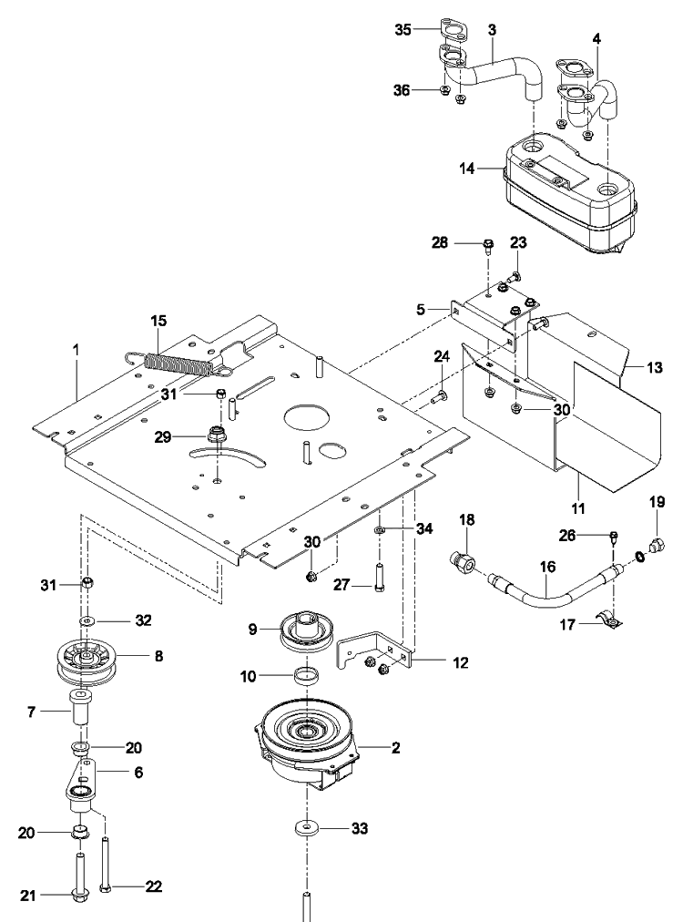 Engine Mounting, Guards And Muffler Diagram and Parts List for Z248F (96795390100)(2018-10) Husqvarna Lawn Mower