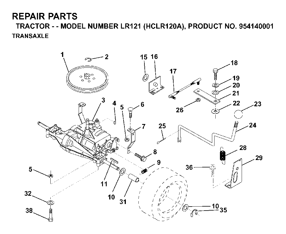 Transmission Diagram and Parts List for LR121 (HCLR120A, 954140001)(1996-08) Husqvarna Lawn Tractor
