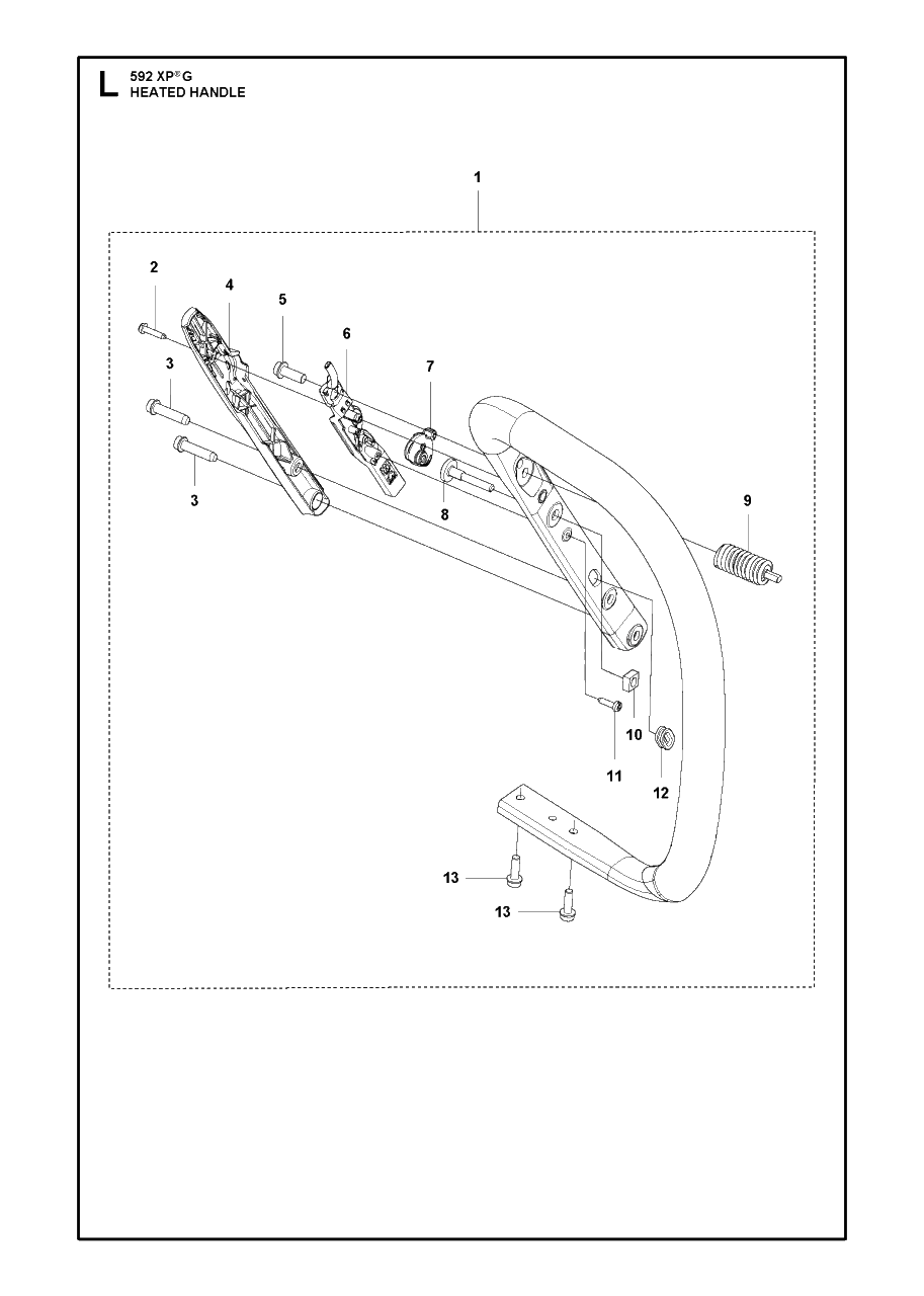 Heated Handle Diagram and Parts List for 592XP-XPG  Husqvarna Chainsaw
