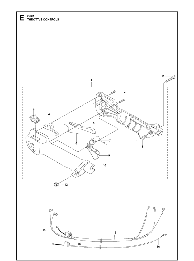Throttle Controls Diagram and Parts List for 223R 2011 Husqvarna Brush Cutter