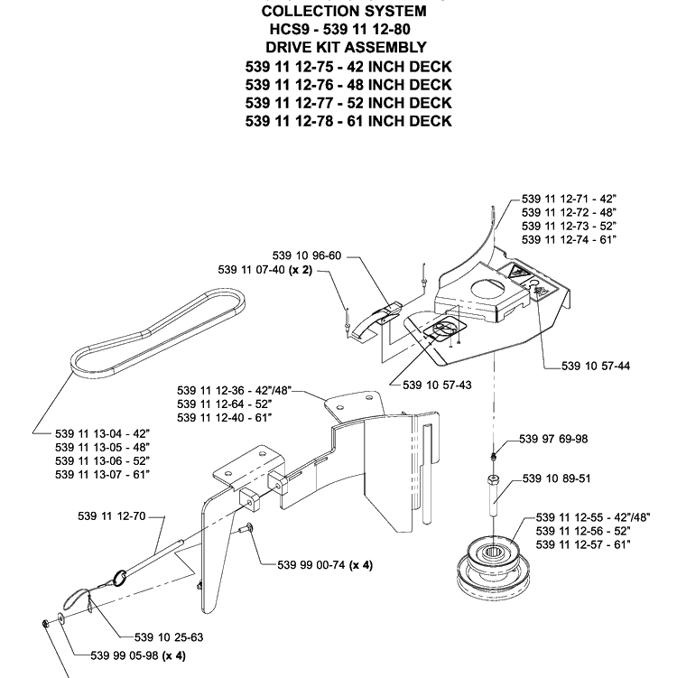 Accessories Hcs9 Collection System Drive Kit Diagram and Parts List for IZ5225TXPKOA (968999375)(2005-12) Husqvarna Lawn Mower