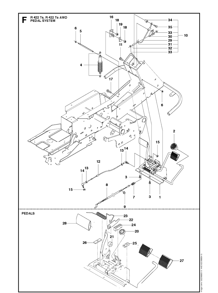 Pedals Diagram and Parts List for R422TSAWD (966632501)(2011-03) Husqvarna Lawn Mower