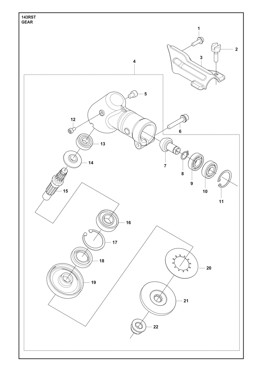 Gears Diagram and Parts List for 143RST  Husqvarna Brush Cutter