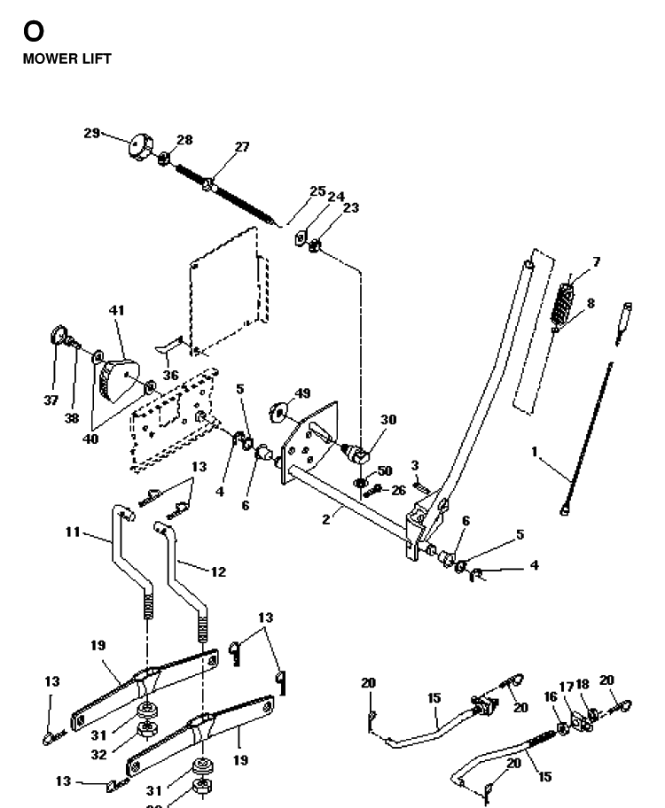 Mower Lift / Deck Lift Diagram and Parts List for YTH160 1998-02 Husqvarna Lawn Tractor