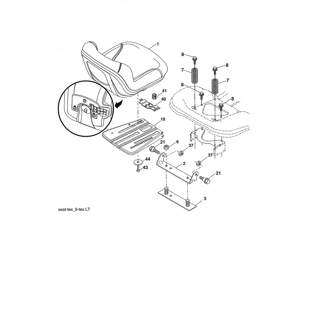 Seat Diagram and Parts List for YTH18542-960430172  Husqvarna Lawn Tractor