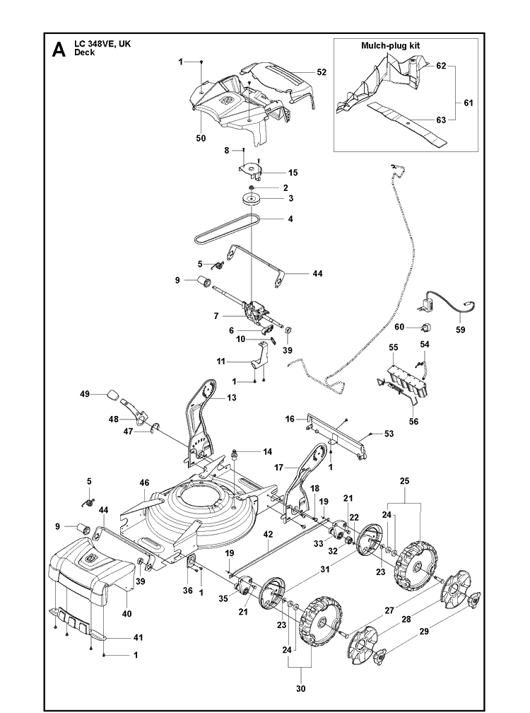 Mower Deck / Cutting Deck Diagram and Parts List for LC348VE 2015 Husqvarna Lawn Mower