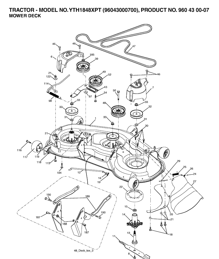 Mower Deck / Cutting Deck Diagram and Parts List for YTH1848XP (96043000700)(2006-03) Husqvarna Lawn Tractor
