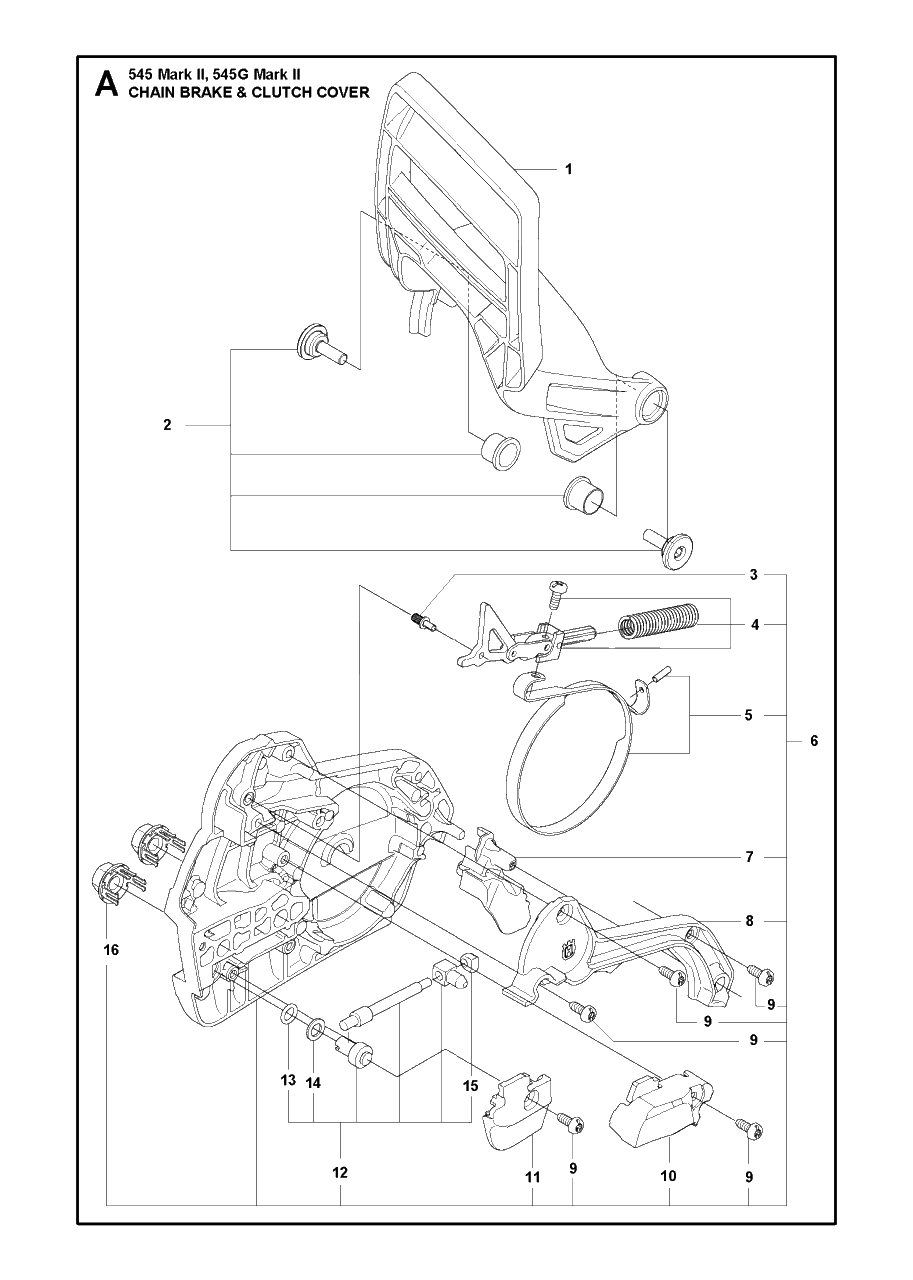 Chain Brake And Clutch Cover Diagram and Parts List for 545-545G Mark II Husqvarna Chainsaw
