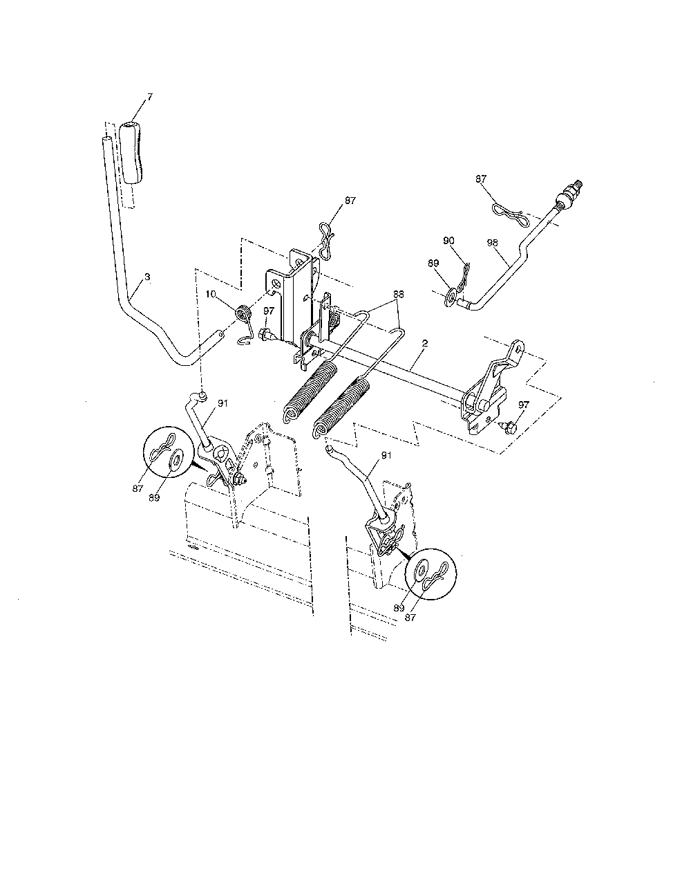 Mower lift Diagram and Parts List for 917240440  Husqvarna Lawn Tractor