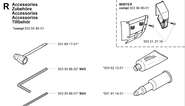 Accessories Diagram and Parts List for 372XP/ (XPG)(20034000001-20051800000) Husqvarna Chainsaw