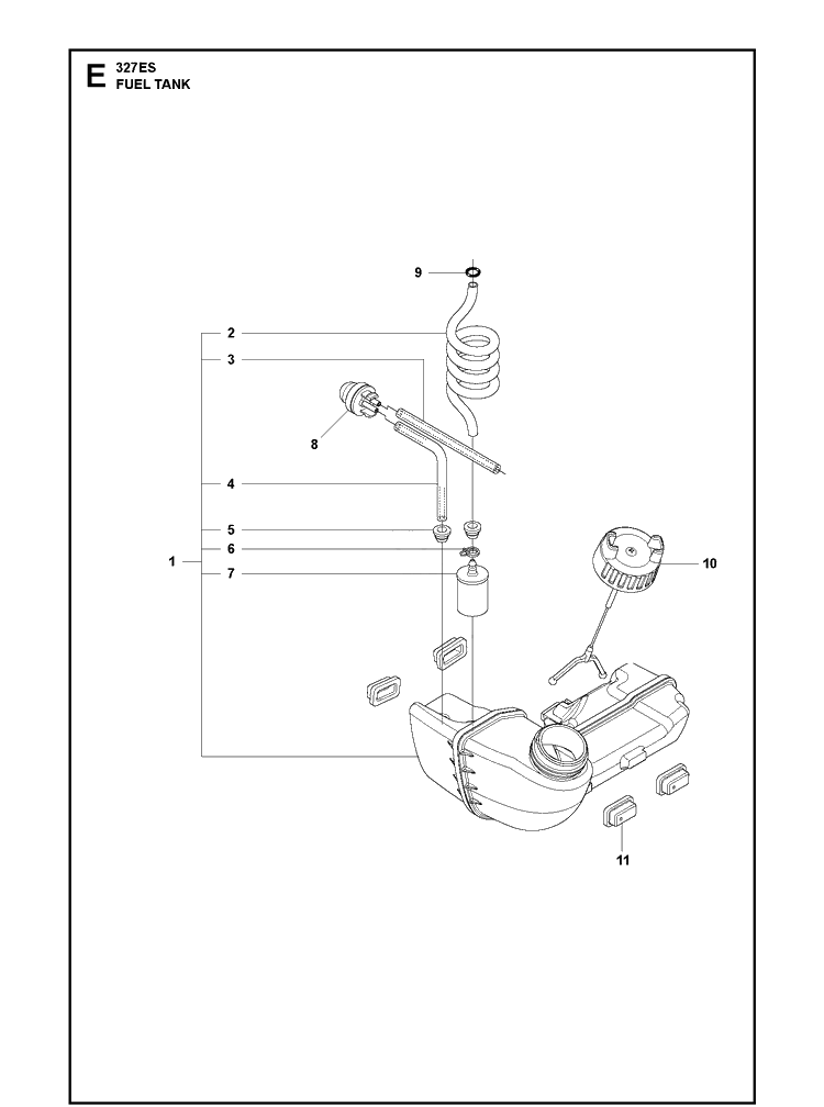 Fuel Tank Diagram and Parts List for 327ES 20101800001-20144900000 Husqvarna Edger