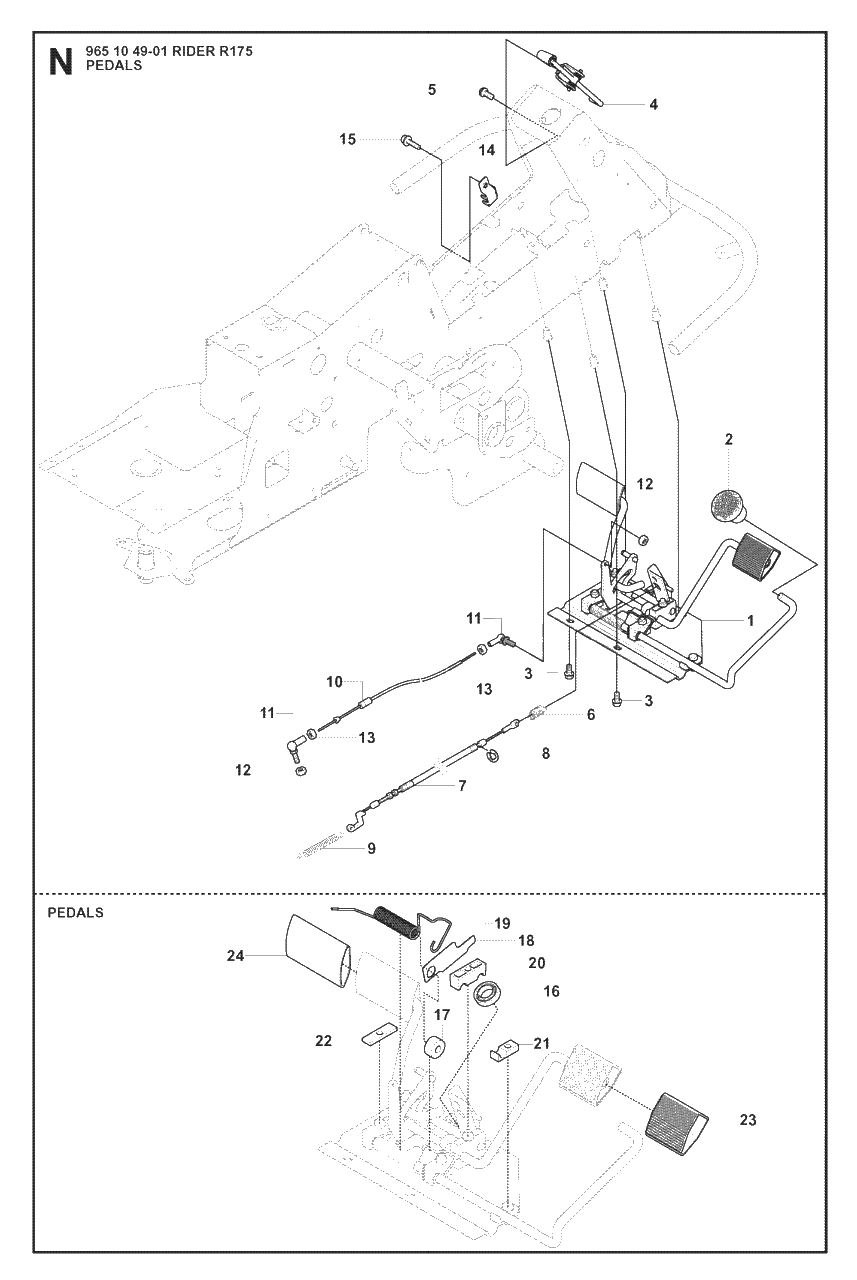 Pedals Diagram and Parts List for R175 (965104901)(2008-06) Husqvarna Lawn Tractor