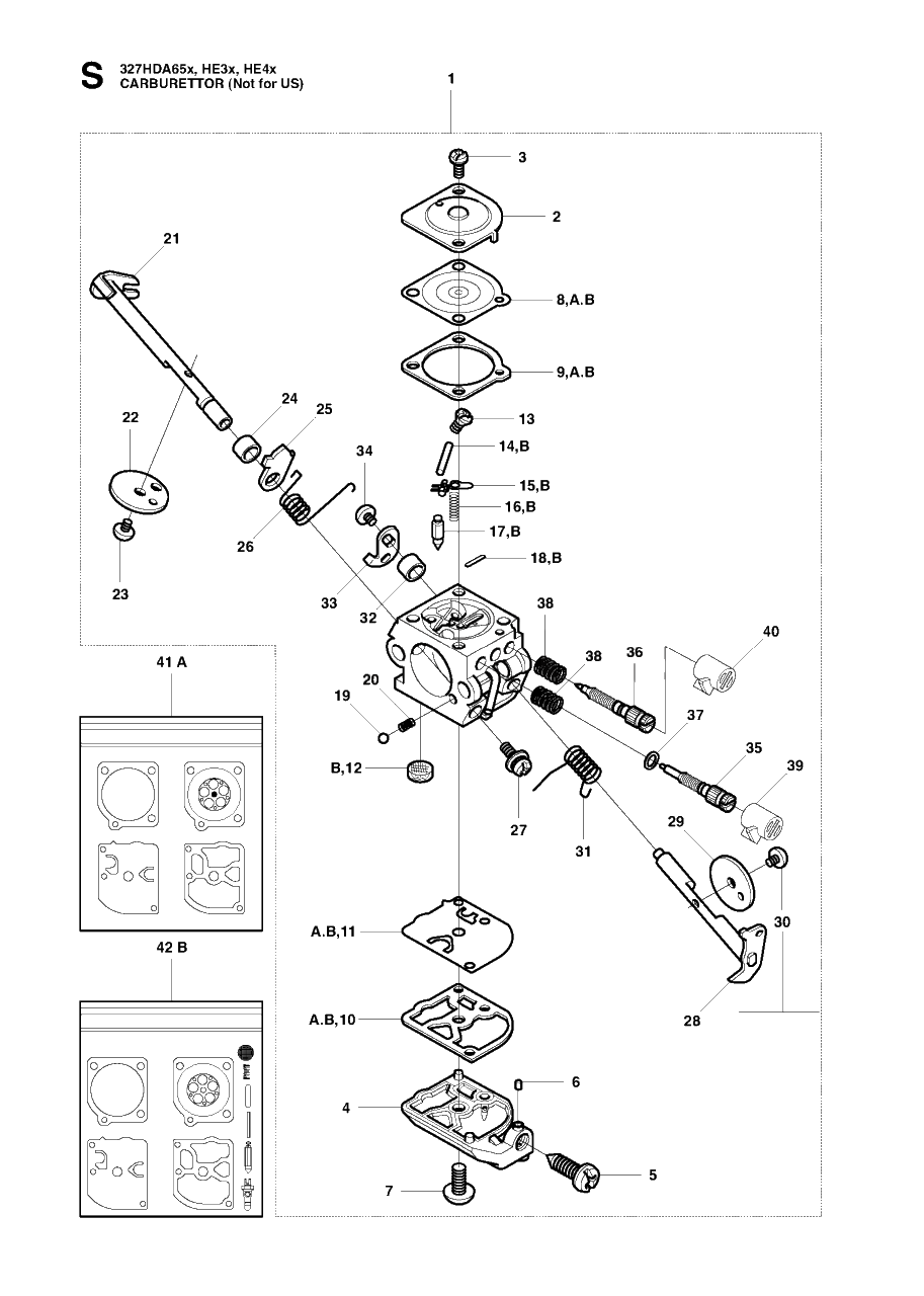 Carburetor, Not For Us Diagram and Parts List for 327HE3X 20091400001 - 20150400000 Husqvarna Hedge Trimmer