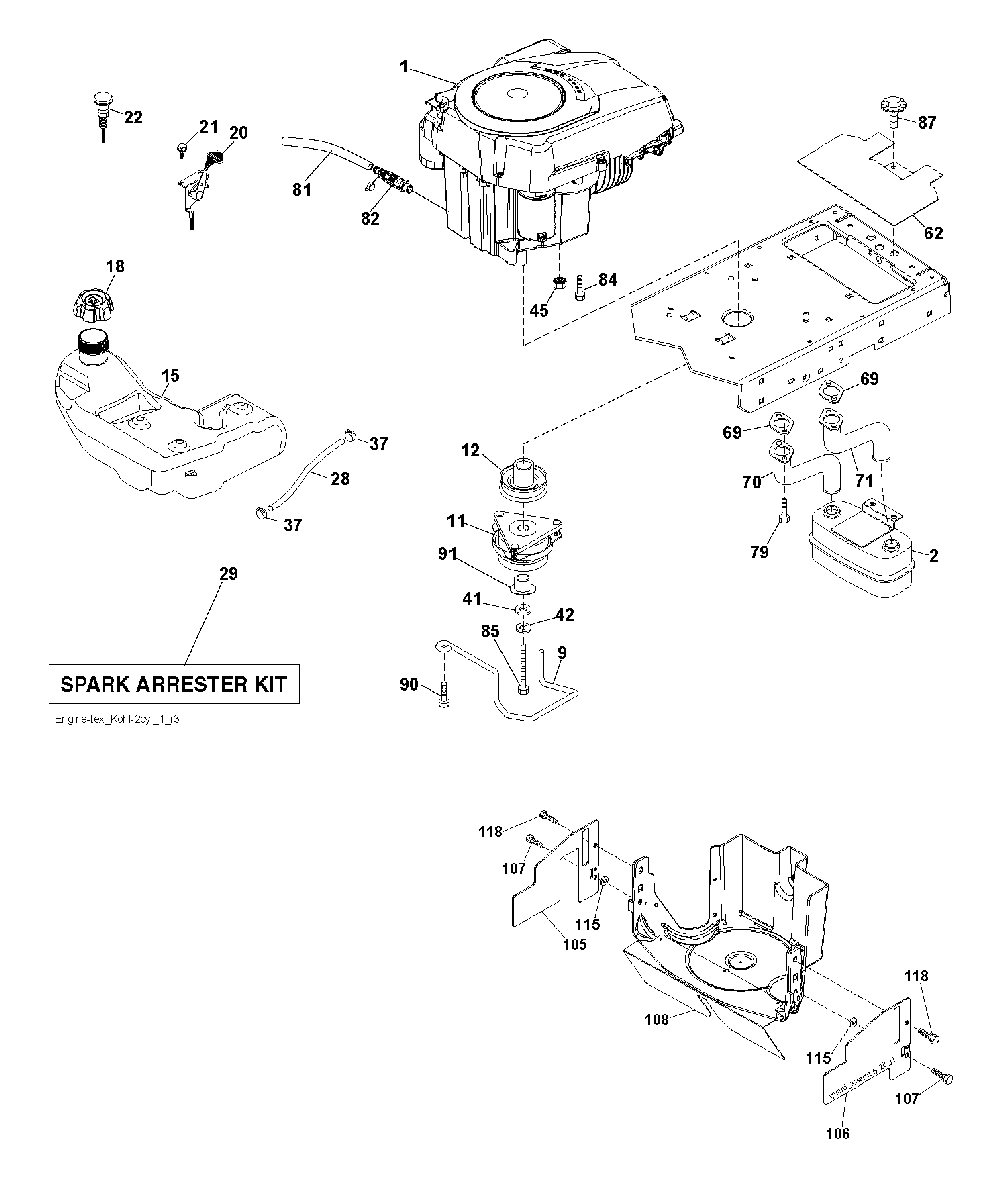 Engine Diagram and Parts List for YTH200TWIN (96041006402)(2010-01) Husqvarna Lawn Tractor