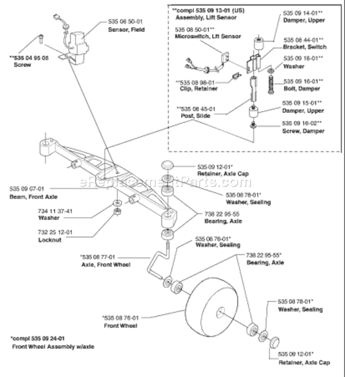 Page E Diagram and Parts List for AUTO 2000-02 Husqvarna Lawn Mower