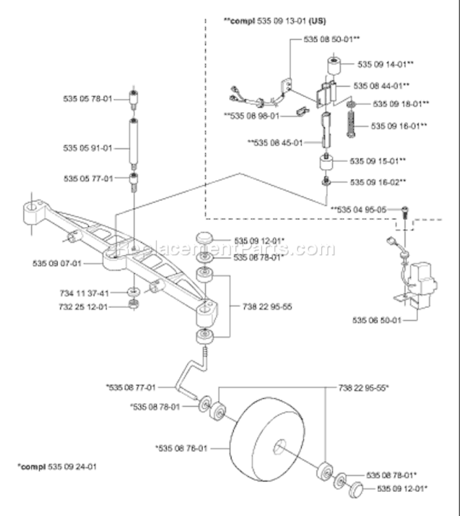 Page E Diagram and Parts List for AUTO 2001-01 Husqvarna Lawn Mower