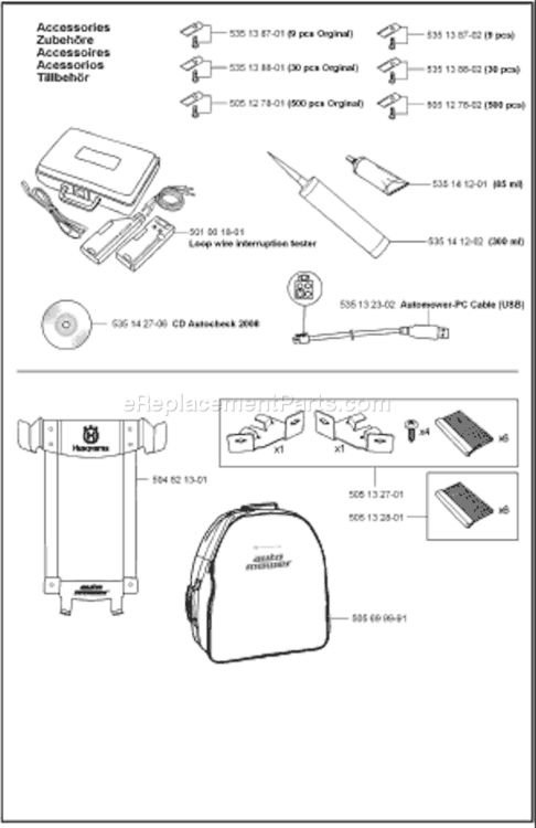 Page B Diagram and Parts List for AUTOMOWERSOLARHYBRID 2008-05 Husqvarna Lawn Mower