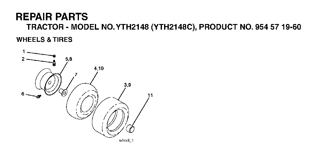 Wheels And Tires Diagram and Parts List for YTH2148C (954571960)(2004-03) Husqvarna Lawn Tractor