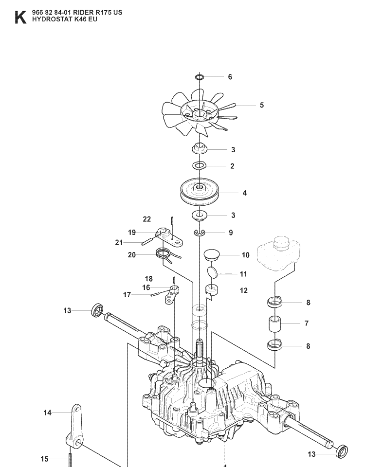 Transmission Diagram and Parts List for RIDER175 (966828401)(2008-05) Husqvarna Lawn Mower