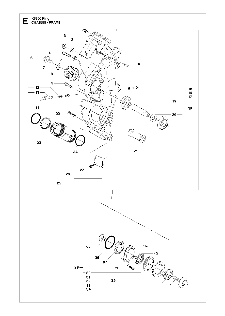 Chassis / Frame Diagram and Parts List for K6500RING 2013-09 Husqvarna Circular Saw