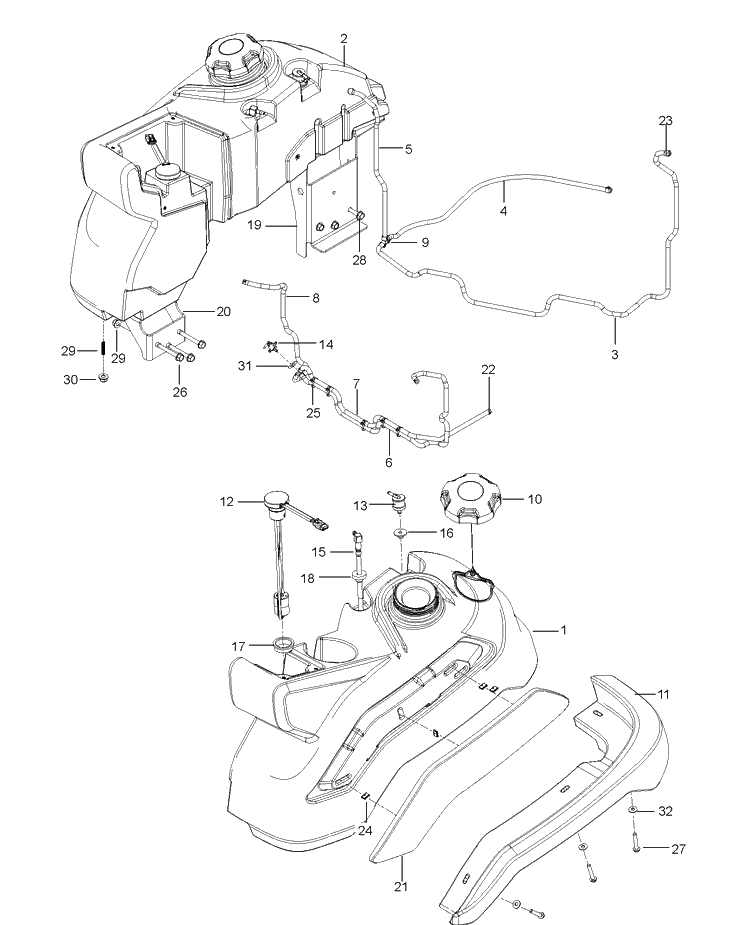 Fuel System Diagram and Parts List for Z554 (96766960100)(2017-06) Husqvarna Lawn Mower