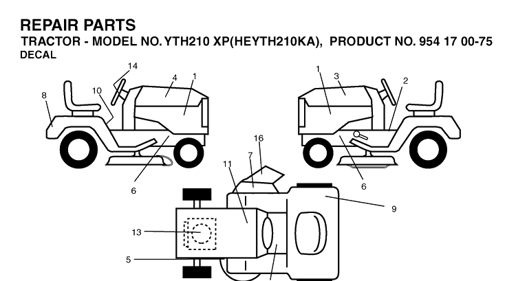 Decals Diagram and Parts List for YTH210XP (HEYTH210KA)(2003-01) Husqvarna Lawn Tractor