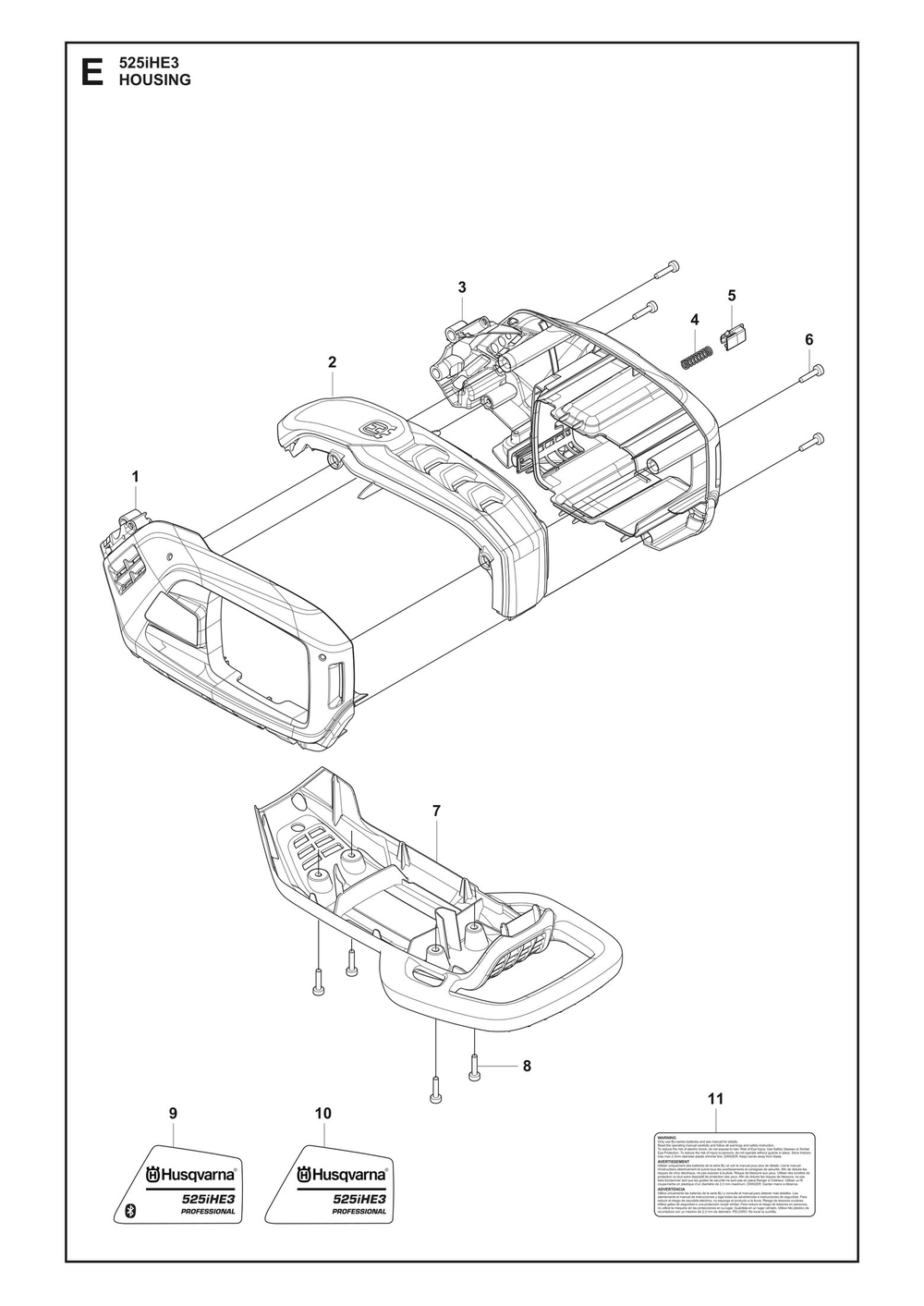 Housing Diagram and Parts List for 525IHE3  Husqvarna Trimmer