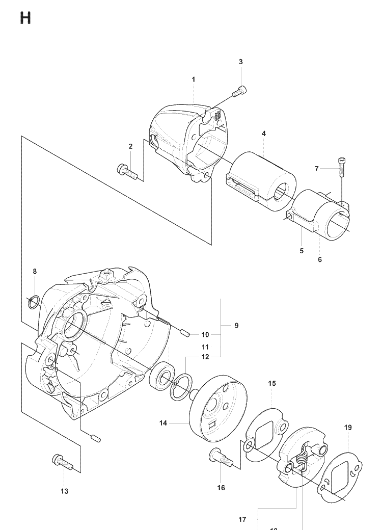 Clutch Diagram and Parts List for 241RJ  Husqvarna Brush Cutter